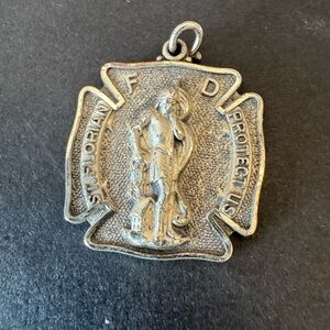 Vintage Creed Sterling Silver saint florians Firefighter Pendant